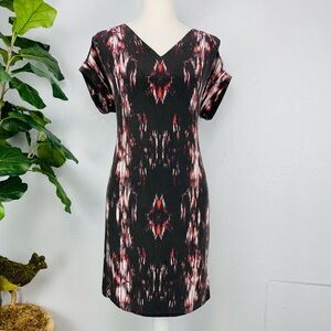 CYNTHIA ROWLEY 100% SILK Black red watercolor blend black purple mini dress